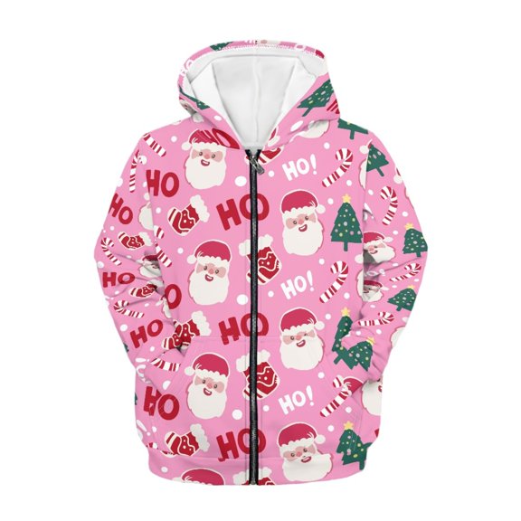 Psesaysky Loose Fit Full-Zip Hoodie Sweatshirt for School Fall, Santa Tree Ho Lightweight Zip up Hoodie Polyester Zip Up Hooded Sweatshirt