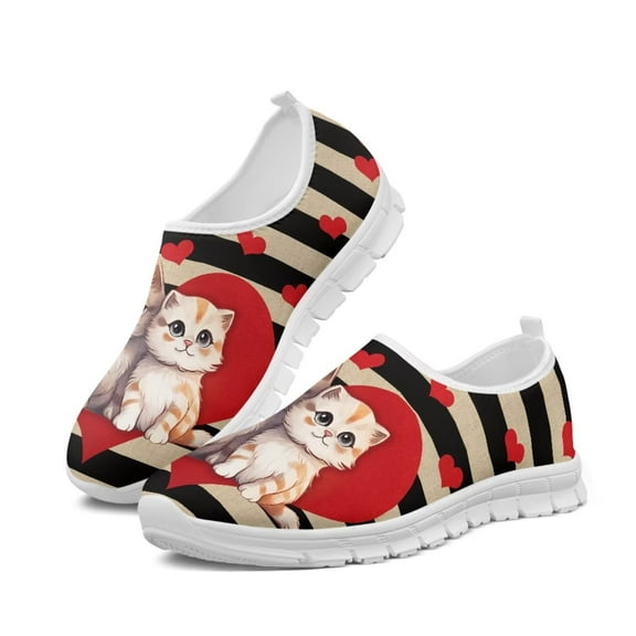 Psesaysky Love Heart Cats Casual Shoes for Ladies Women's Slip on Sneakers Light Comfortable Loafers Size 5.5-11.5