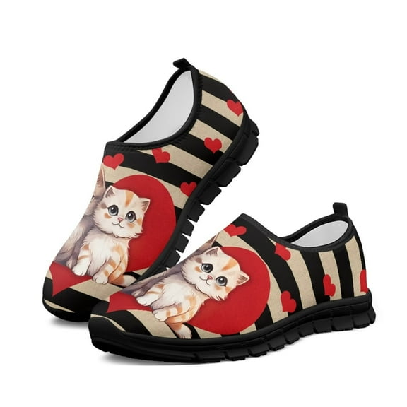 Psesaysky Love Heart Cats Casual Shoes for Ladies Women's Slip on Sneakers Light Comfortable Loafers Size 5.5-11.5