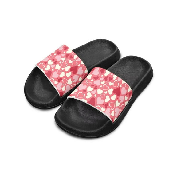 Psesaysky Love Heart Printed Slide Sandals Stylish Beach Sandals for Kids Girls Summer Versatile Wear-Resistant House Slippers Black Little Kid Size 11