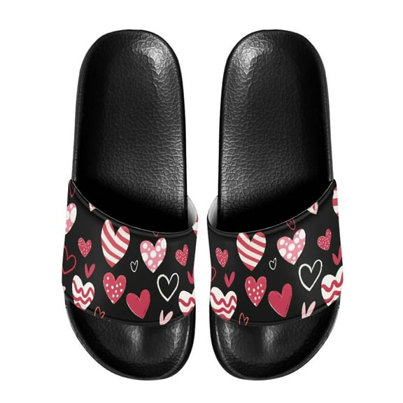 Psesaysky Love Heart Printed Slide Sandals for Girls Lightweight Comfortable Sandals Suitable for Indoor Outdoor Slip-on Sandals Shoes