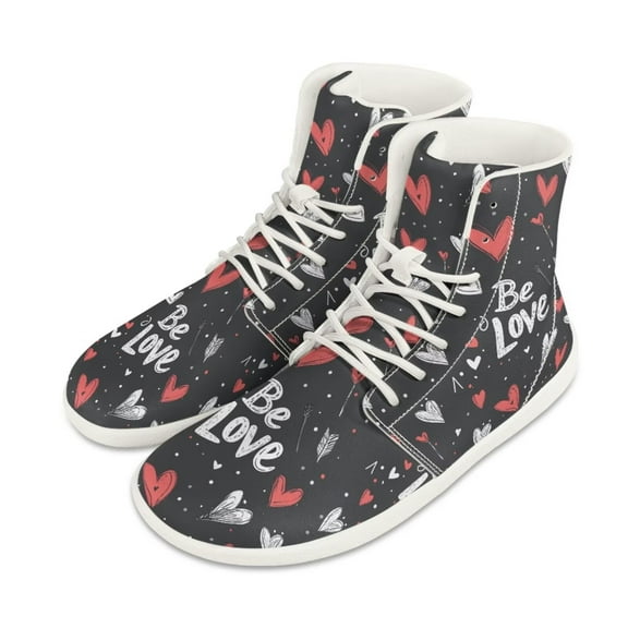 Psesaysky Love Heart Printed Sneakers for Big Girls Ladies High-Top Fashion Barefoot Shoes Wide Width Size 6-13.5