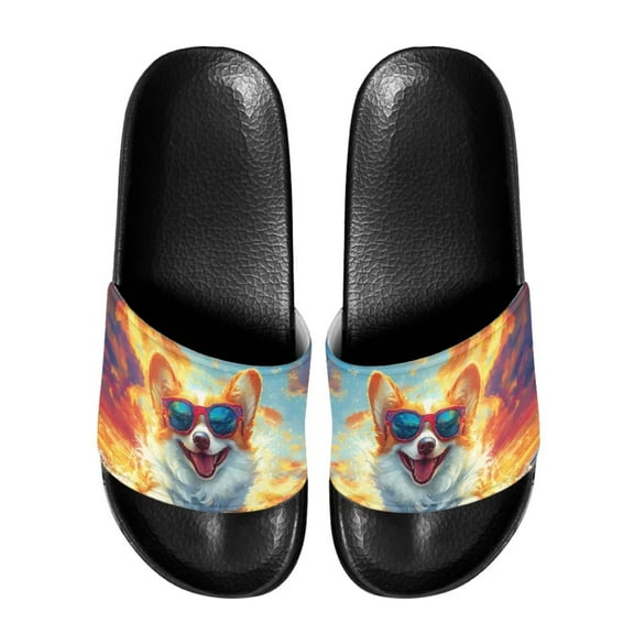 Psesaysky Lovely Dog Printed Slide Sandals for Men Boys Flexible Comfortable Flip-Flops for Indoor Outdoor Wear Size 5-14
