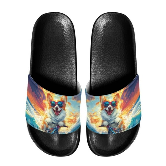 Psesaysky Lovely Dog Printed Slide Sandals for Men Boys Summer Anti-Slip Comfortable Durable Sandals Indoor Outdoor Size 5-14