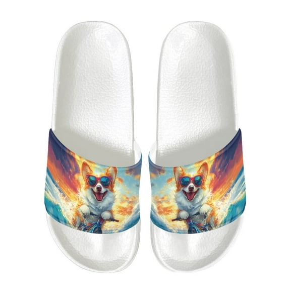 Psesaysky Lovely Dog Printed Slide Sandals for Men Boys Summer Anti-Slip Comfortable Durable Sandals Indoor Outdoor Size 5-14