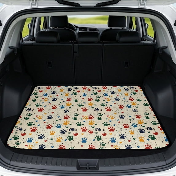 Psesaysky Machine Washable Cargo Liner for Cars SUVs 29" x 39", Multicolor Dog Paw Print Scratch-proof Car Trunk Mat Duty Dog Seat Cover for Rear Cargo