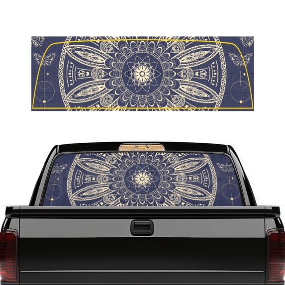 Psesaysky Mandala Lace Pattern Pickup Truck Rear Window Decal 66.9" x 22.4", Fade Resistant Anti Corrosion Vinyl Perforated Stickers for Most Pickup Trucks