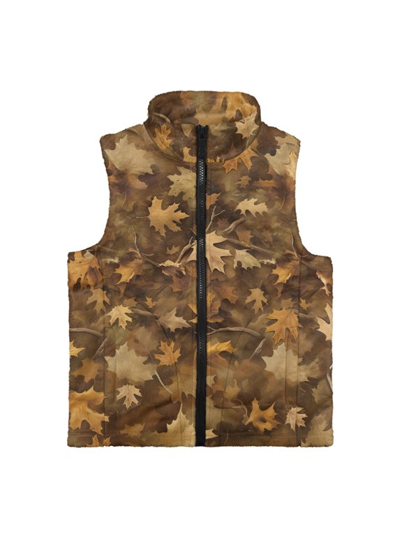 Maple Leaves Kids Zip Up Vest Warm with With Pockets Polyester Girls Zippered Vest for Spring Outdoor Activities