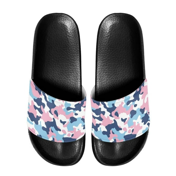 Psesaysky Men's Camoufalge Slide Sandals for Daily Wear Leather Slide Sandals for Big Boys Soft Comfortable Sandals Anti-Slip Lightweight Bathroom Sandals