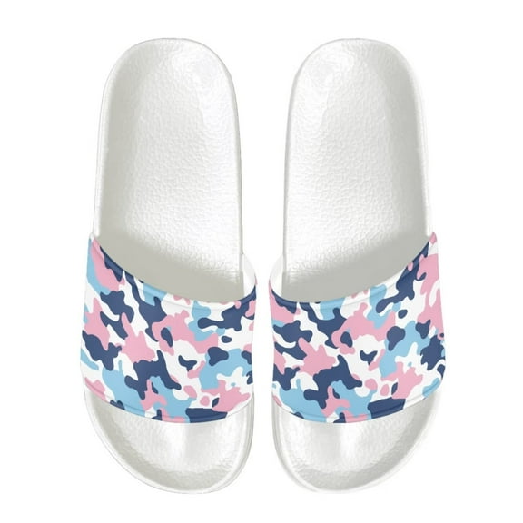 Psesaysky Men's Camoufalge Slide Sandals for Daily Wear Leather Slide Sandals for Big Boys Soft Comfortable Sandals Anti-Slip Lightweight Bathroom Sandals