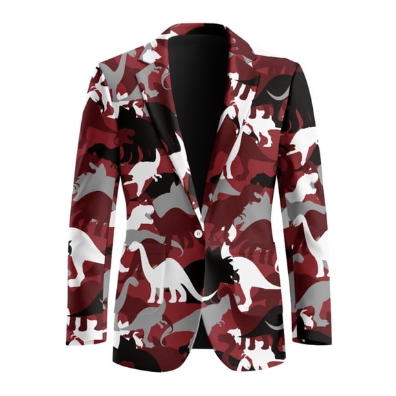 Psesaysky Men's Dinosaur Camo Sport Coat Lightweight Casual Blazer Suit One Button Business Suit Jackets Wedding Daily Blazer Suits for Party