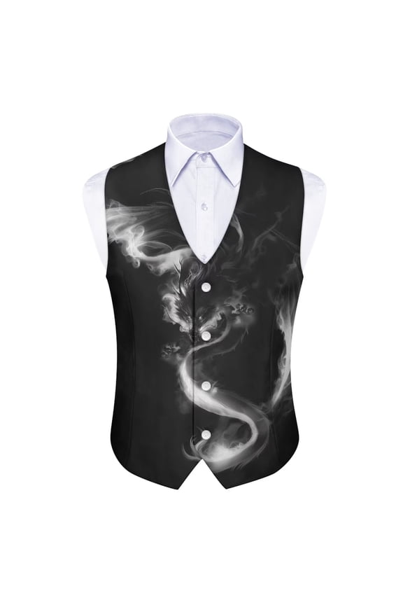 Men's Dragon Suit Vest Business Formal Vests Lightweight Button Down Waistcoat Slim Fit Steampunk Dressy Vest with Back Strap