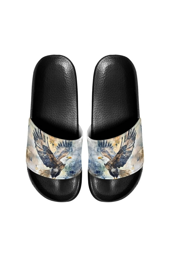 Men's Eagle Printed Slide Sandals Flexible Comfortable Sandals Suitable for Bathroom Beach Swimming Pool Size 5-14