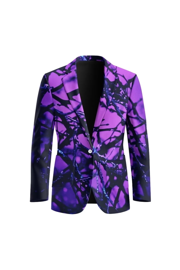 Men's Regular Fit Blazer Jackets Suit with 2 Pockets One Button Blazers Long Sleeve Sport Coat Purple Camo Hunting,S