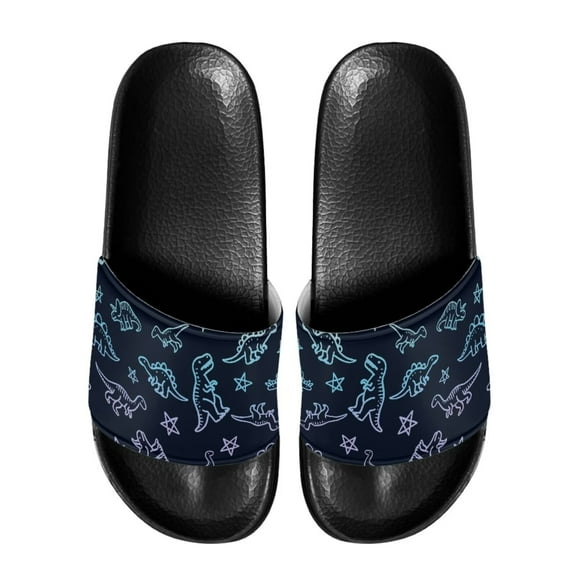 Psesaysky Men's Slide Sandals with Dinosaurs Soft Footbed Anti-Slip Durable Beach Bathroom Sandals for Boys Size 5-14