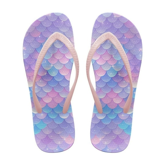 Psesaysky Mermaid Scale Blue-Purple Flip Flops for Women Girls Lightweight Comfortable Anti-Slip Beach Sandals Size 5-9