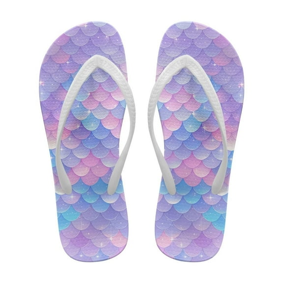 Psesaysky Mermaid Scale Blue-Purple Flip Flops for Women Girls Lightweight Comfortable Anti-Slip Beach Sandals Size 5-9
