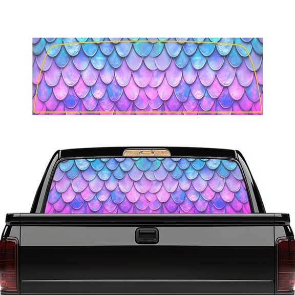 Psesaysky Mermaid Scale Ombre Pattern Truck Rear Window Decal, Waterproof Vinyl Wrap, Easy Installation Easy to Install Pickup Car Window Stickers Quick Install