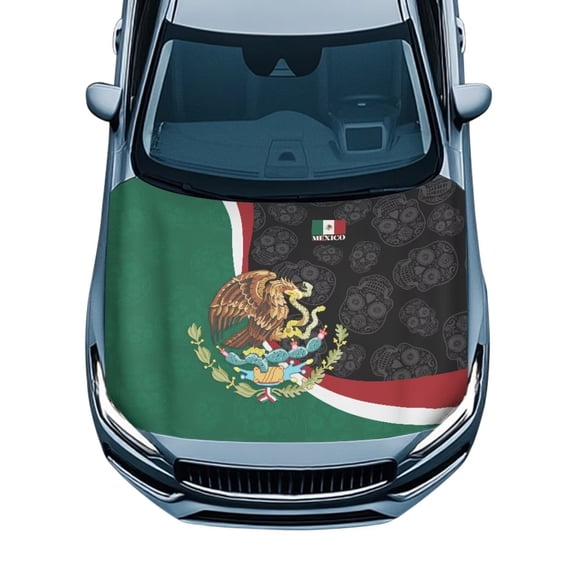 Psesaysky Mexican Flag Car Hood Cover Weatherproof Hood Wrap Easy Install Auto Decoration for Men Women Removable Vehicle Essentials Perfect for Celebrations & Outdoor Parking