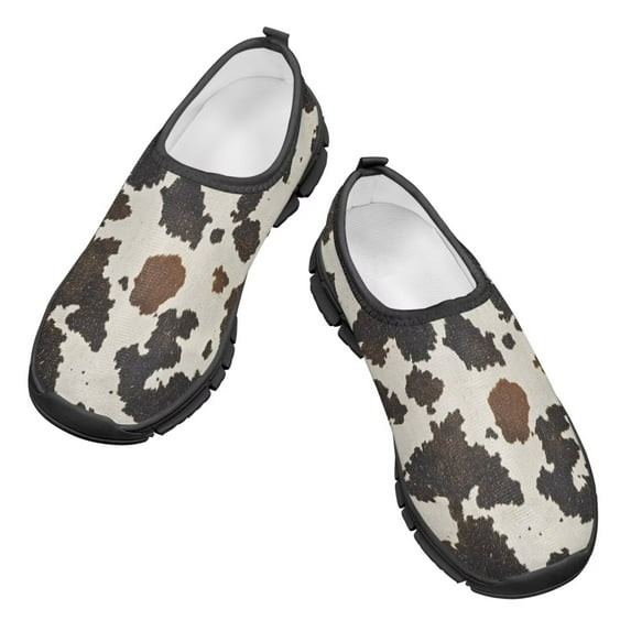Psesaysky Milk Cow Print Shoes Slip-on Sneakers Light Breathable Skin-Friendly Loafers for Little Girls Size 11-15