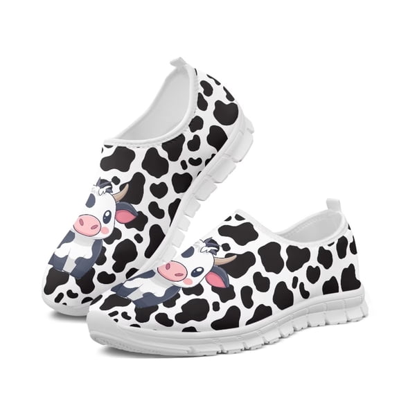 Psesaysky Milk Cow and Cow Print Sneakers for Ladies Slip on Casual Shoes Anti-Slip Shock-Absorbing Loafers Light and Breathable Dress Shoes