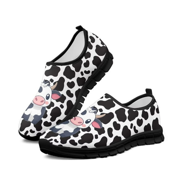 Psesaysky Milk Cow and Cow Print Sneakers for Ladies Slip on Casual Shoes Anti-Slip Shock-Absorbing Loafers Light and Breathable Dress Shoes