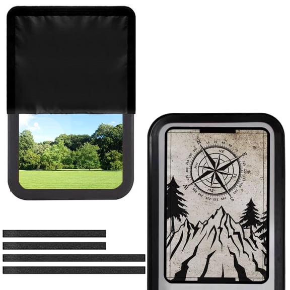 Psesaysky Mountain Compass RV Door Window Shade Easy to Install Privacy Protection RV Window Cover Sun Blackout for Camper Trailer (17.3x26 inch)