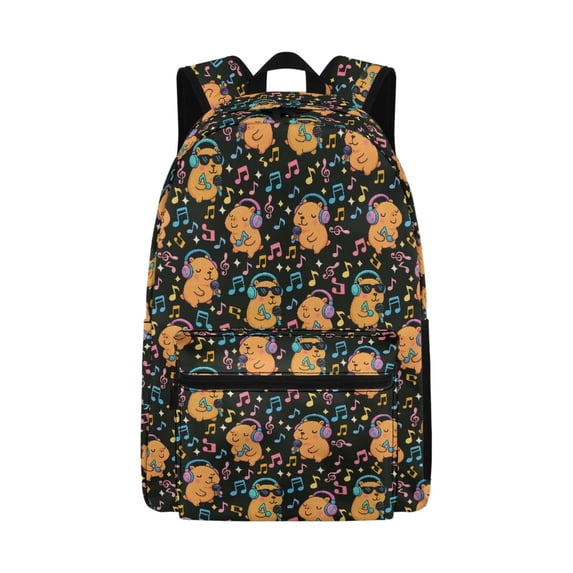 Psesaysky Music Capybara School Bag Bookbag for Primary Junior School Student Backpack Set Lunch Box Pencil Case Women Girl Kids
