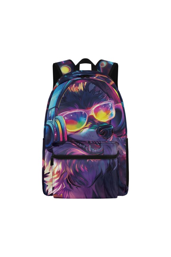 Neon Wolf DJ Backpack School Bag School Backpack with Adjustable Shoulder Straps 17 Inch Large Capacity Book Bag
