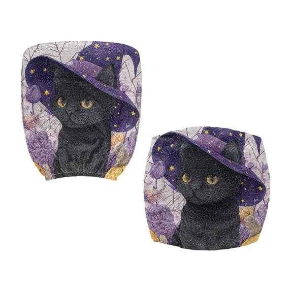 Psesaysky Non-Slip Computer Chair Cover for Armchair, 2 Pcs Office Chair Covers Polyester Fabric Desk Rotating Chair Slipcovers Halloween Black Cat