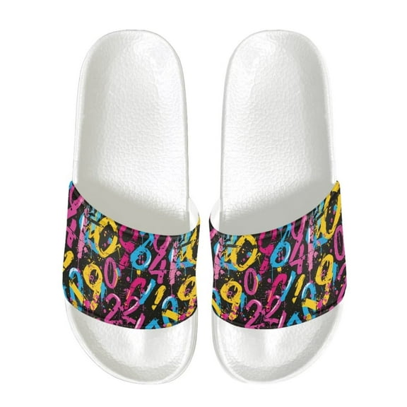 Psesaysky Numbers Graffiti Slide Sandals for Women Girls Fashionable Comfortable Beach Sandals Lightweight Durable Flip-Flops