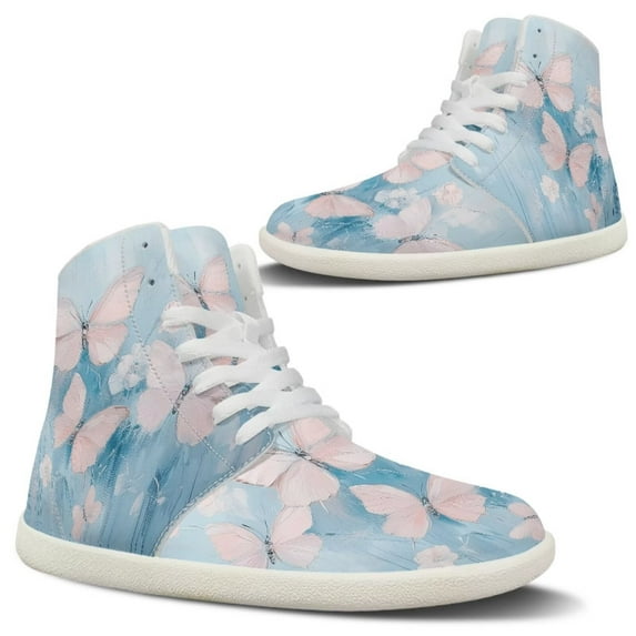 Psesaysky Oil Painting Butterfly Barefoot Shoes High-Top Minimalist Barefoot Shoes Lace-Up Gift for Ladies and Girls