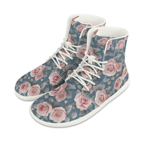 Psesaysky PU Leather Barefoot Shoes for Women Girls Rose Printed Wide Width Comfortable Sneakers Size 6-13.5