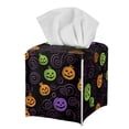 thumbnail image 1 of Psesaysky PU Leather Square Tissue Box Cover - Pumpkin Tissue Cube Box Holder with Metal Button Bottom, Halloween Decorative Organizer for Vanity Toilet Night Stand Table Office Car, 1 of 7