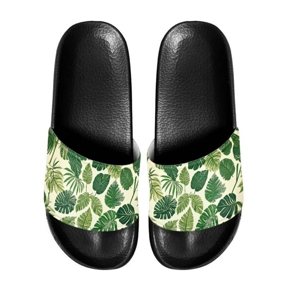 Psesaysky Palm Leaves Printed Sandals for Men Big Boys PU Material Easy to Clean and Maintain Indoor Outdoor Anti-Slip Lightweight Slide Sandals Shoes