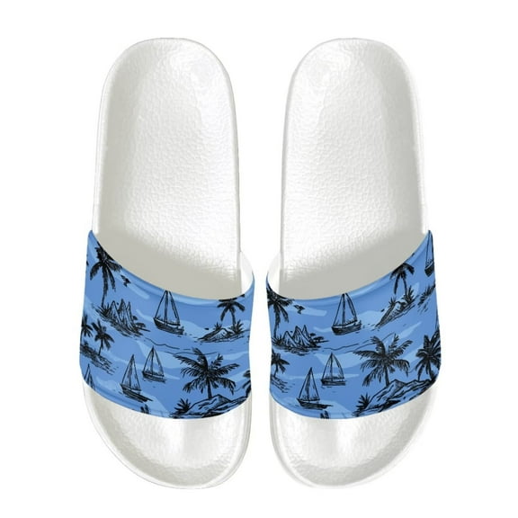 Psesaysky Palm Trees Printed Slide Sandals for Men Big Boys Stylish Summer Sandals for Beach Shower Swimming Pool Size 5-14