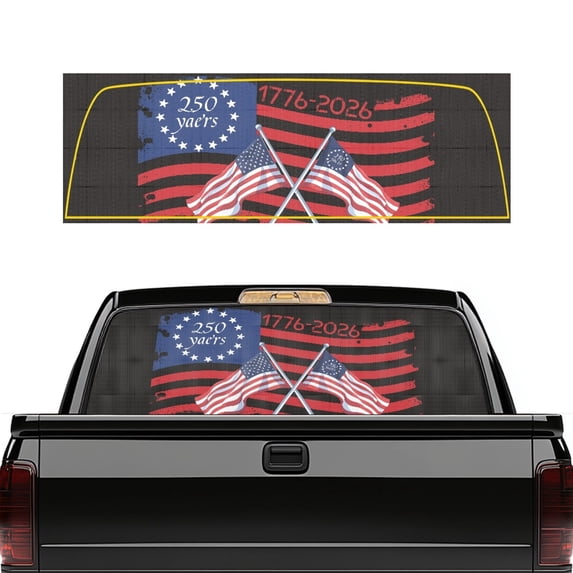 Psesaysky Patriotic Perforated Vinyl Rear Window Decal 66.9" x 22.4", UV Protection See-Through Sticker for Most Pickup Trucks