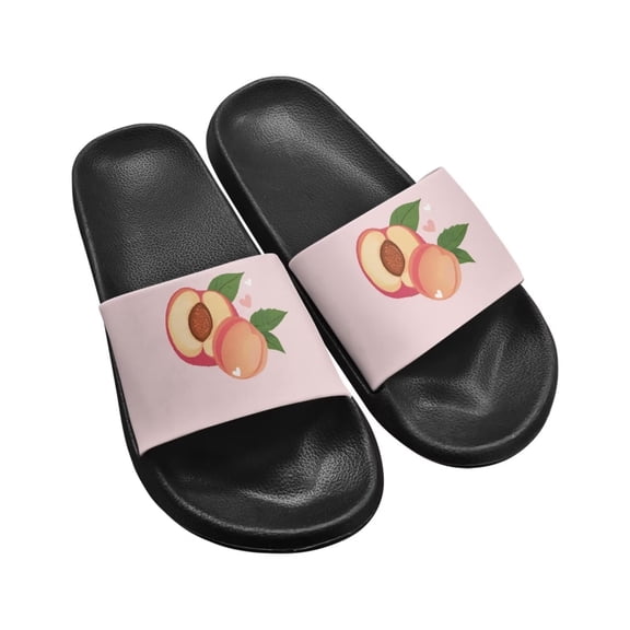 Psesaysky Peach Pattern Pink Beach Sandals for Big Girls Women Anti-Slip Fashion Lightweight Slide Sandals Pool Slides House Causal Slippers Black Sole Size 10
