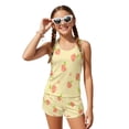thumbnail image 1 of Psesaysky Peach Print Girls Tankini Swimsuit 2 Piece Bathing Suits for Girls Round Neck Swim Tank Top and Drawstring Bottoms for 6-15Y, 1 of 7