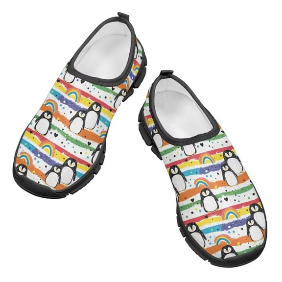 Psesaysky Penguin Rainbow Causal Shoes for Children Unisex Low-Cut Sneakers Suitable for Spring and Autumn Size 11-15