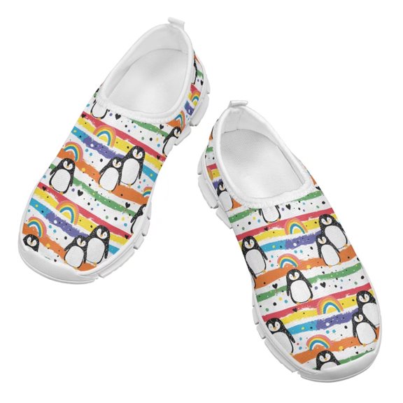 Psesaysky Penguin Rainbow Causal Shoes for Children Unisex Low-Cut Sneakers Suitable for Spring and Autumn Size 11-15