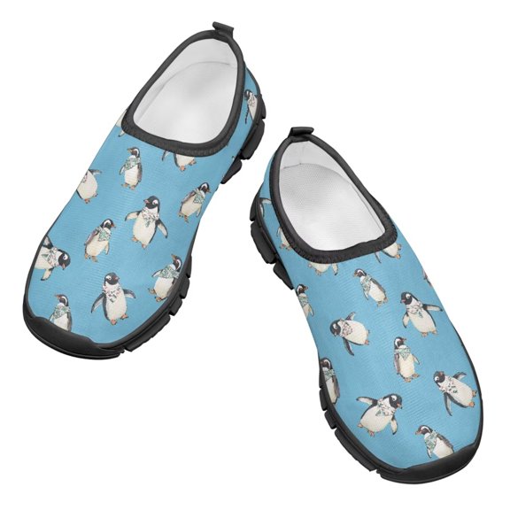 Psesaysky Penguins Pattern Casual Shoes for Little Girls Non-Slip Comfortable Durable Blue Loafers Size 11-15