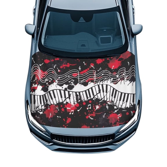 Psesaysky Piano Splatter Oil Paint Car Hood Cover UV Resistant Hood Cover Protector Waterproof Automotive Bonnet Banner for Men Women Perfect for Outdoor Parking