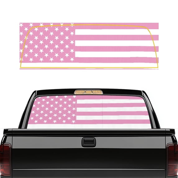 Psesaysky Pink American Flag Pickup Truck Back Window Decals 66.9 x 22.4 Inches, Perforated Vinyl Wrap, Easy to Install, Fits Most Pickup Trucks for Patriotic