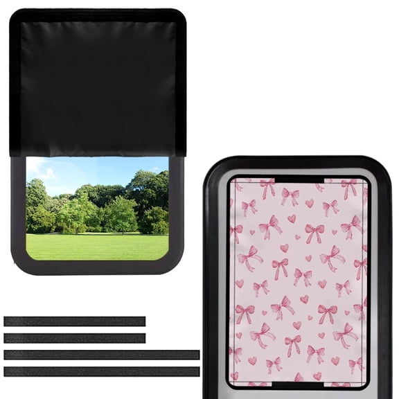 Psesaysky Pink Bow Ties RV Door Window Shade Cover - RV Blackout Window Cover with UV Protection and Privacy Features (17.3x26 in) Half-Fold Design, Reflective Silver Coating
