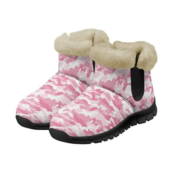 Psesaysky Pink Camouflage Snow Boots Women Girls Snow Boots for Women Warm Lined Non Slip Winter Boots Wide Toe Winter Boots