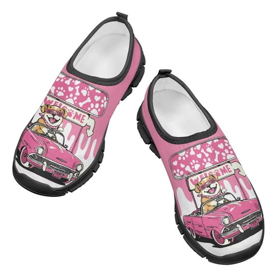 Psesaysky Pink Cars and Dog Printed Shoes for Kids Little Girls Casual Sneakers Suitable for Spring Autumn Size 11-15