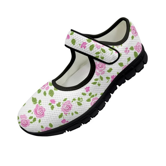 Psesaysky Pink Floral Casual Shoes for Girls Women Anti-Slip Comfortable Convenient Walking Shoes Hook & Loop Size 5.5-10