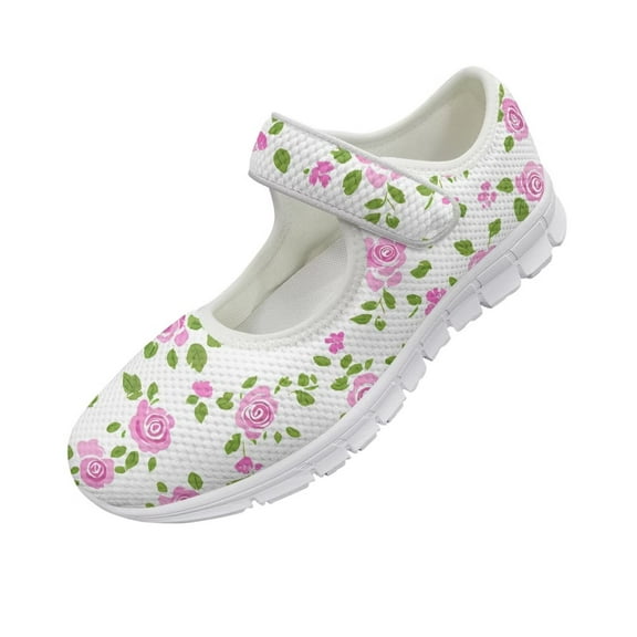 Psesaysky Pink Floral Casual Shoes for Girls Women Anti-Slip Comfortable Convenient Walking Shoes Hook & Loop Size 5.5-10