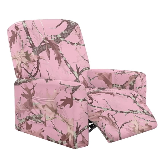 Psesaysky Pink Hunting Camo Pattern Recliner Sofa Covers Recliner Chair Covers Couch Cover for Reclining Couches with Side Pockets Washable Furniture Protector with Elastic Bottom